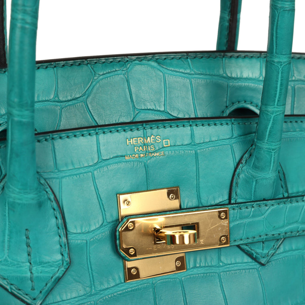 Hermes Birkin 30 Bleu Paon Matte Alligator Gold Hardware
