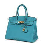 Hermes Birkin 30 Turquoise Togo Gold Hardware
