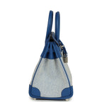 Hermes Birkin 25 Bleu France Swift and Bleu Bill-Ecru Toile H Canvas Palladium Hardware