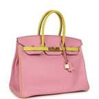 Hermes Special Order (HSS) Birkin 35 5P Bubblegum and Lime Swift Gold Hardware