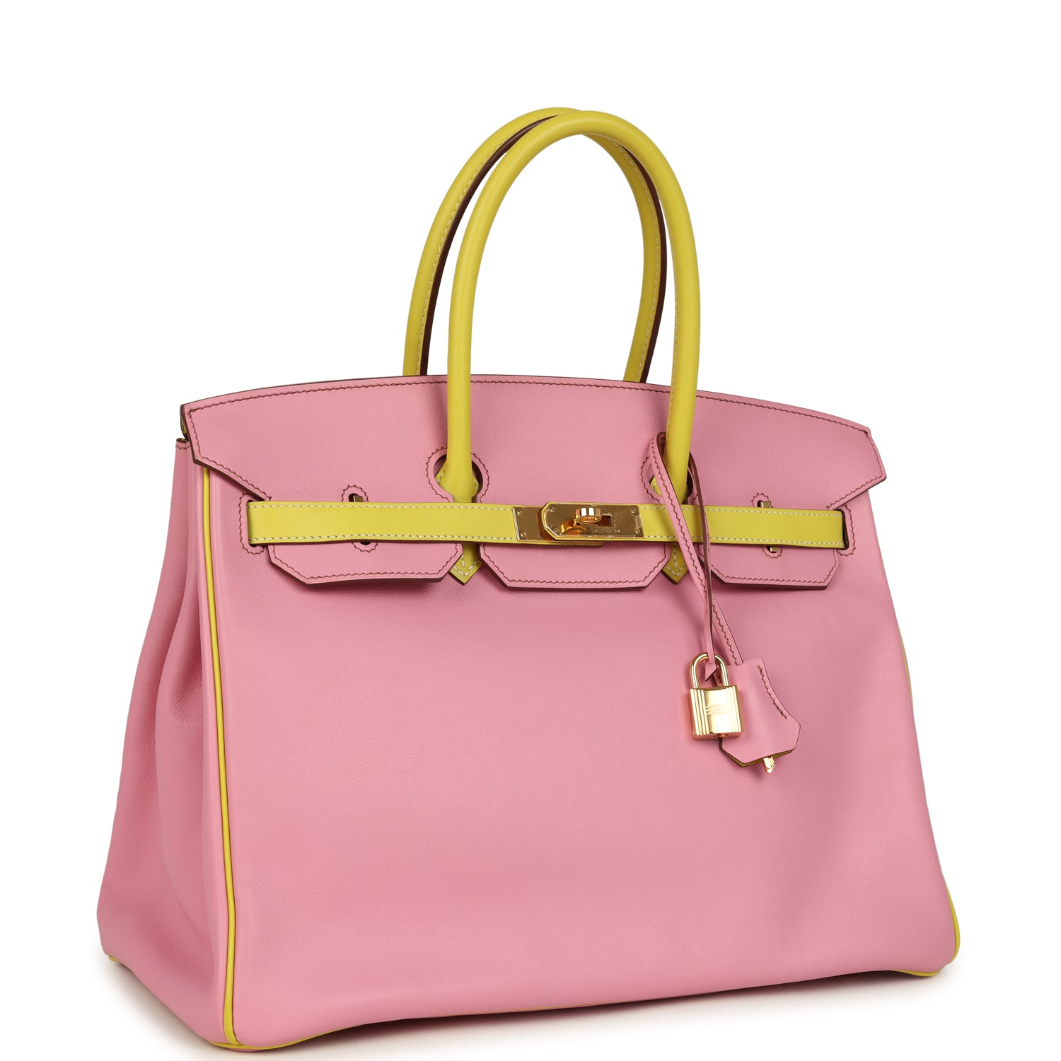 Hermes Special Order (HSS) Birkin 35 5P Bubblegum and Lime Swift Gold Hardware