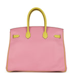 Hermes Special Order (HSS) Birkin 35 5P Bubblegum and Lime Swift Gold Hardware