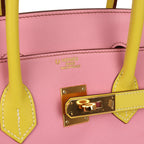 Hermes Special Order (HSS) Birkin 35 5P Bubblegum and Lime Swift Gold Hardware