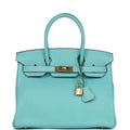 Hermes Birkin 30 Bleu Atoll Clemence Gold Hardware