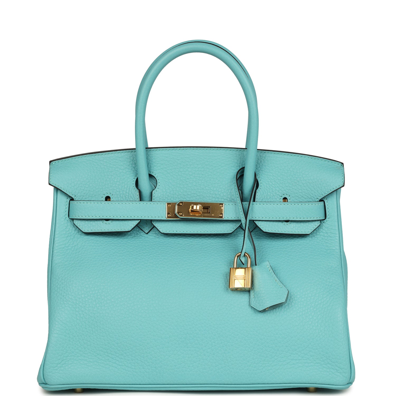 Hermes Birkin 30 Bleu Atoll Clemence Gold Hardware