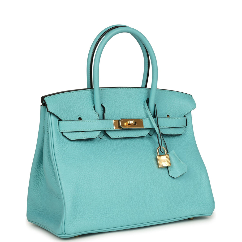 Hermes Birkin 30 Bleu Atoll Clemence Gold Hardware