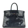 Hermes Birkin 35 Bleu Abysse Shiny Porosus Crocodile Palladium Hardware