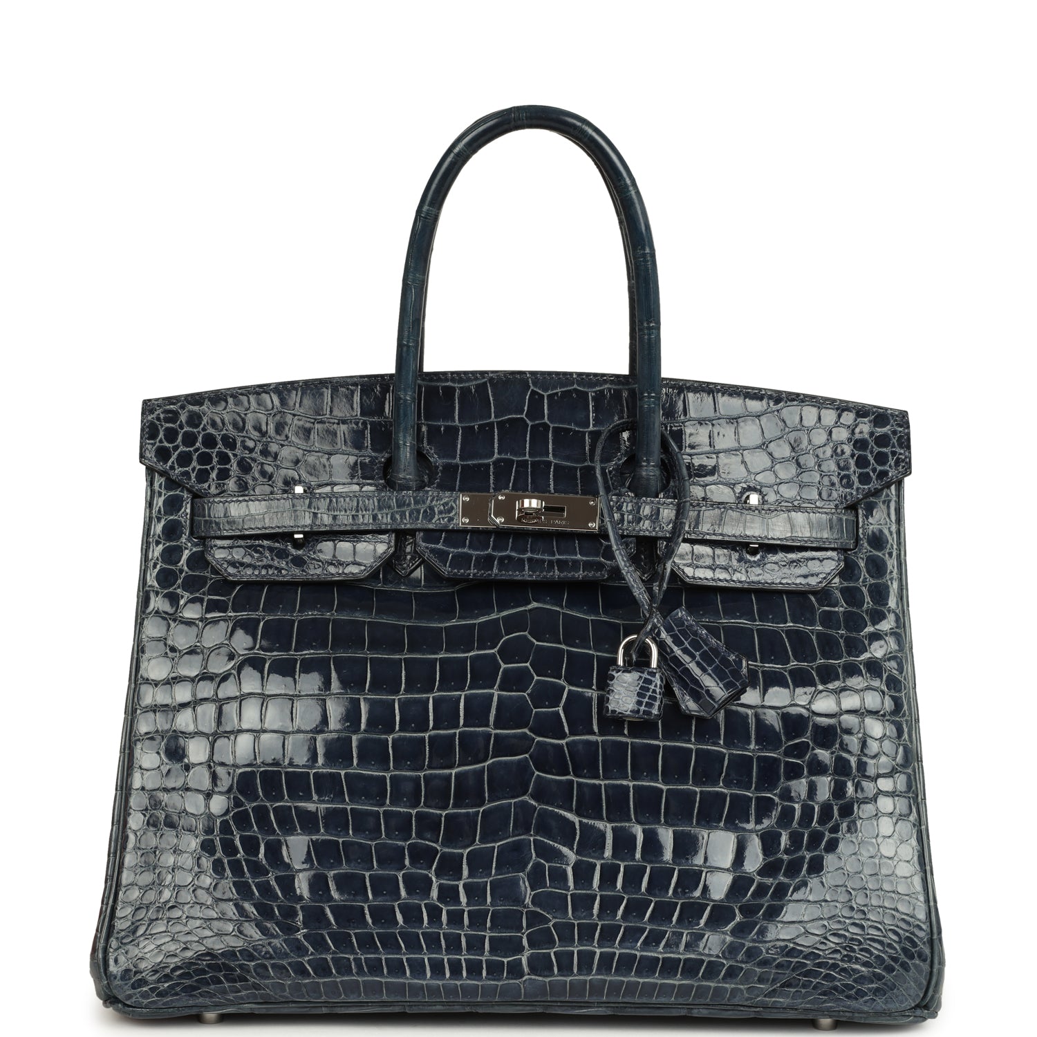 Hermes Birkin 35 Bleu Abysse Shiny Porosus Crocodile Palladium Hardware