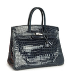 Hermes Birkin 35 Bleu Abysse Shiny Porosus Crocodile Palladium Hardware