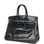 Hermes Birkin 35 Bleu Abysse Shiny Porosus Crocodile Palladium Hardware