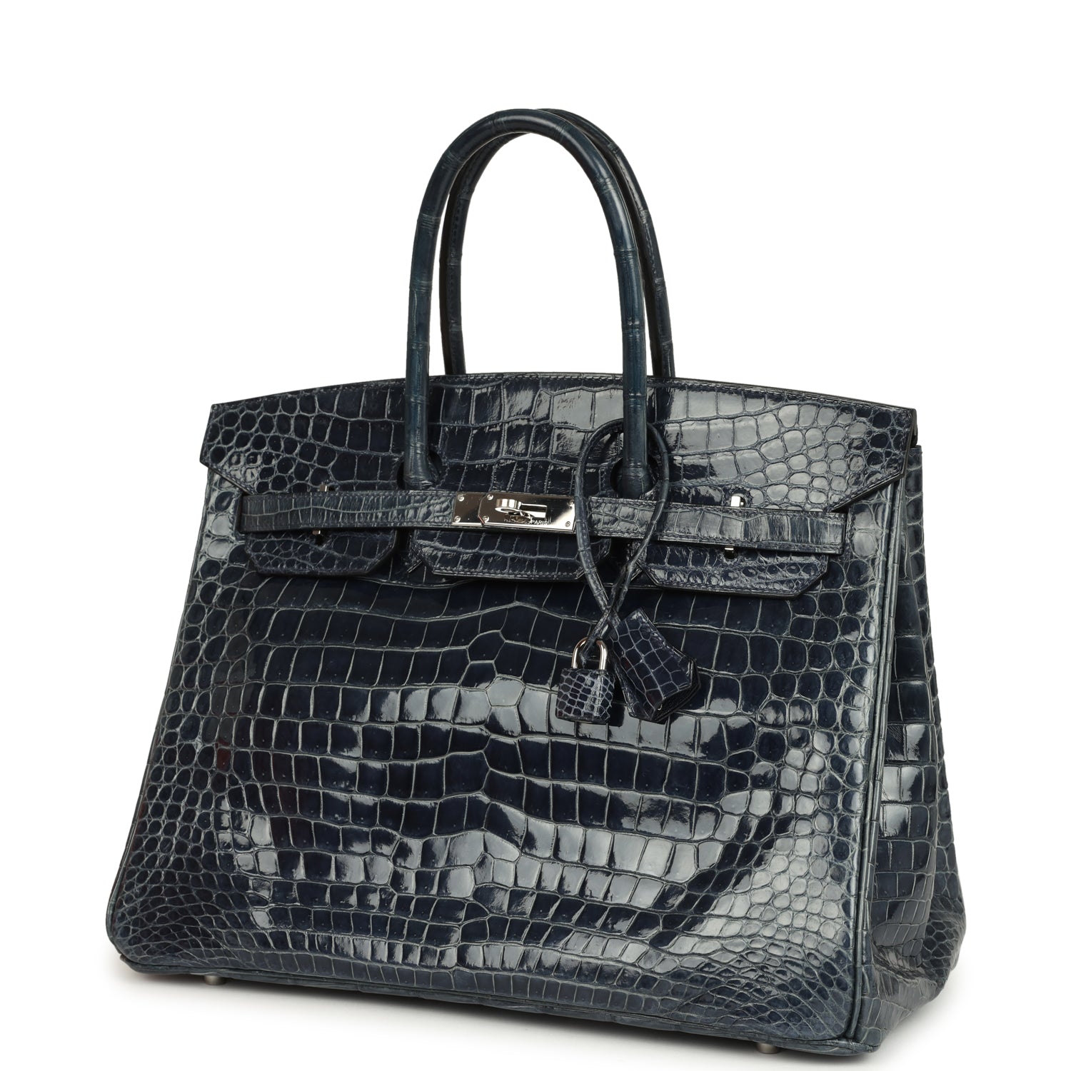 Hermes Birkin 35 Bleu Abysse Shiny Porosus Crocodile Palladium Hardware