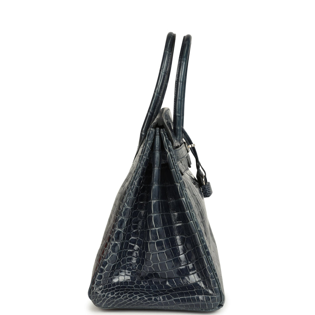 Hermes Birkin 35 Bleu Abysse Shiny Porosus Crocodile Palladium Hardware
