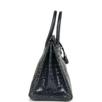 Hermes Birkin 35 Bleu Abysse Shiny Porosus Crocodile Palladium Hardware