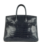Hermes Birkin 35 Bleu Abysse Shiny Porosus Crocodile Palladium Hardware