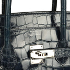 Hermes Birkin 35 Bleu Abysse Shiny Porosus Crocodile Palladium Hardware
