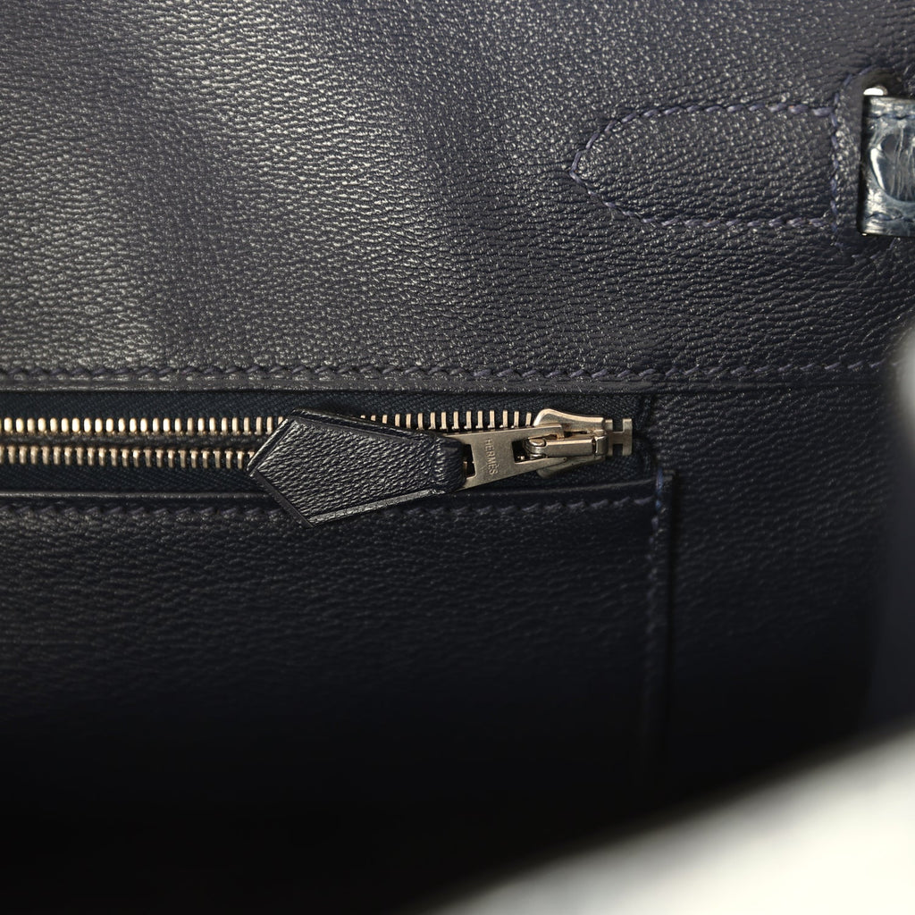 Hermes Birkin 35 Bleu Abysse Shiny Porosus Crocodile Palladium Hardware