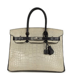 Hermes Special Order (HSS) Birkin 30 Gris Perle and Prunoir Matte Alligator Brushed Palladium Hardware