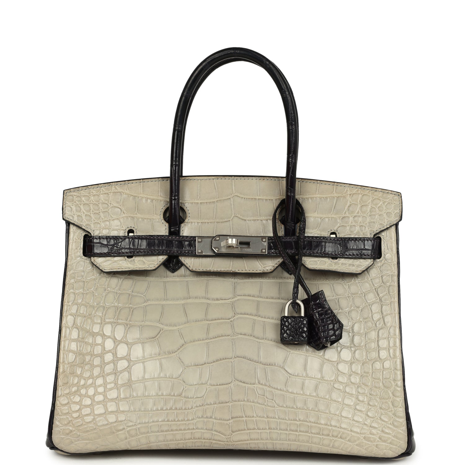Hermes Special Order (HSS) Birkin 30 Gris Perle and Prunoir Matte Alligator Brushed Palladium Hardware
