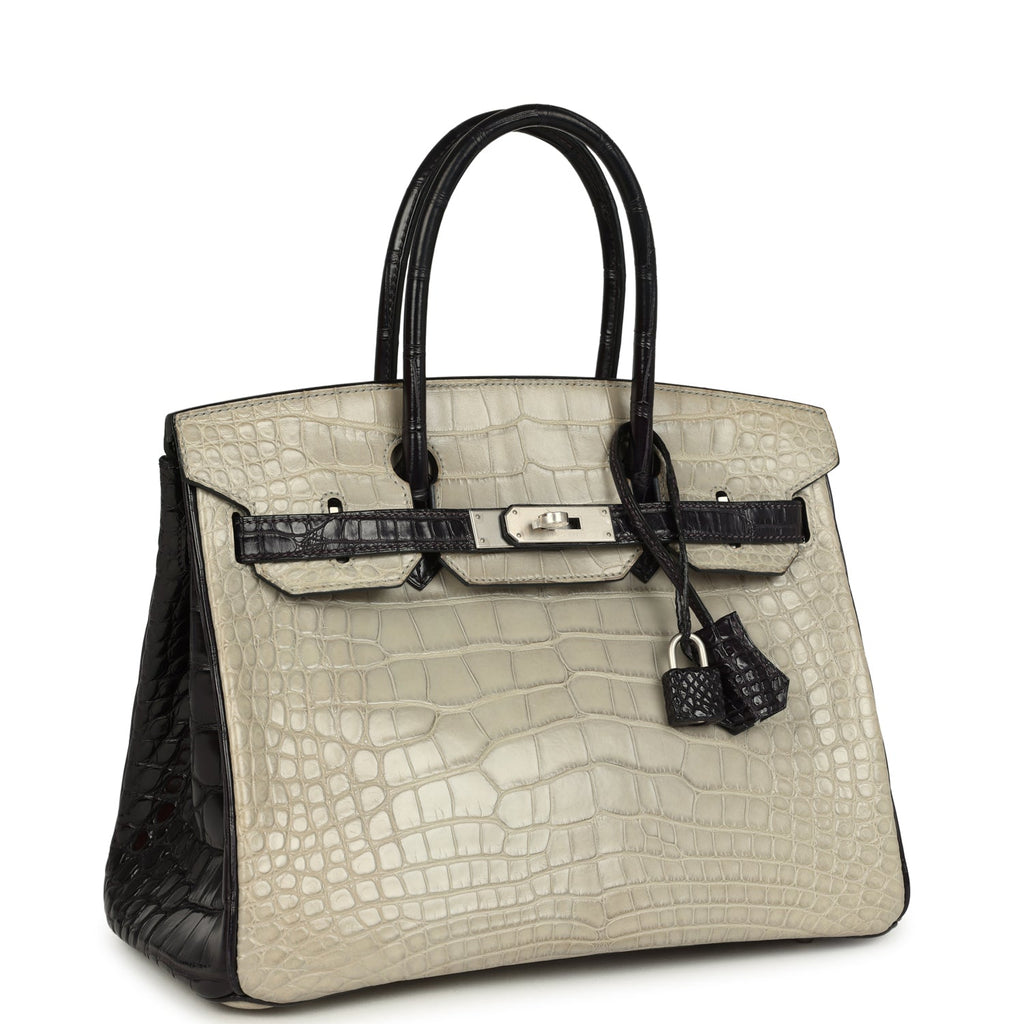 Hermes Special Order (HSS) Birkin 30 Gris Perle and Prunoir Matte Alligator Brushed Palladium Hardware