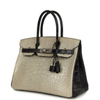 Hermes Special Order (HSS) Birkin 30 Gris Perle and Prunoir Matte Alligator Brushed Palladium Hardware