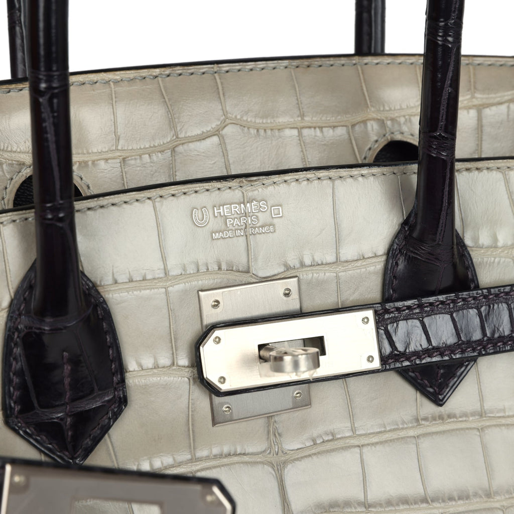 Hermes Special Order (HSS) Birkin 30 Gris Perle and Prunoir Matte Alligator Brushed Palladium Hardware