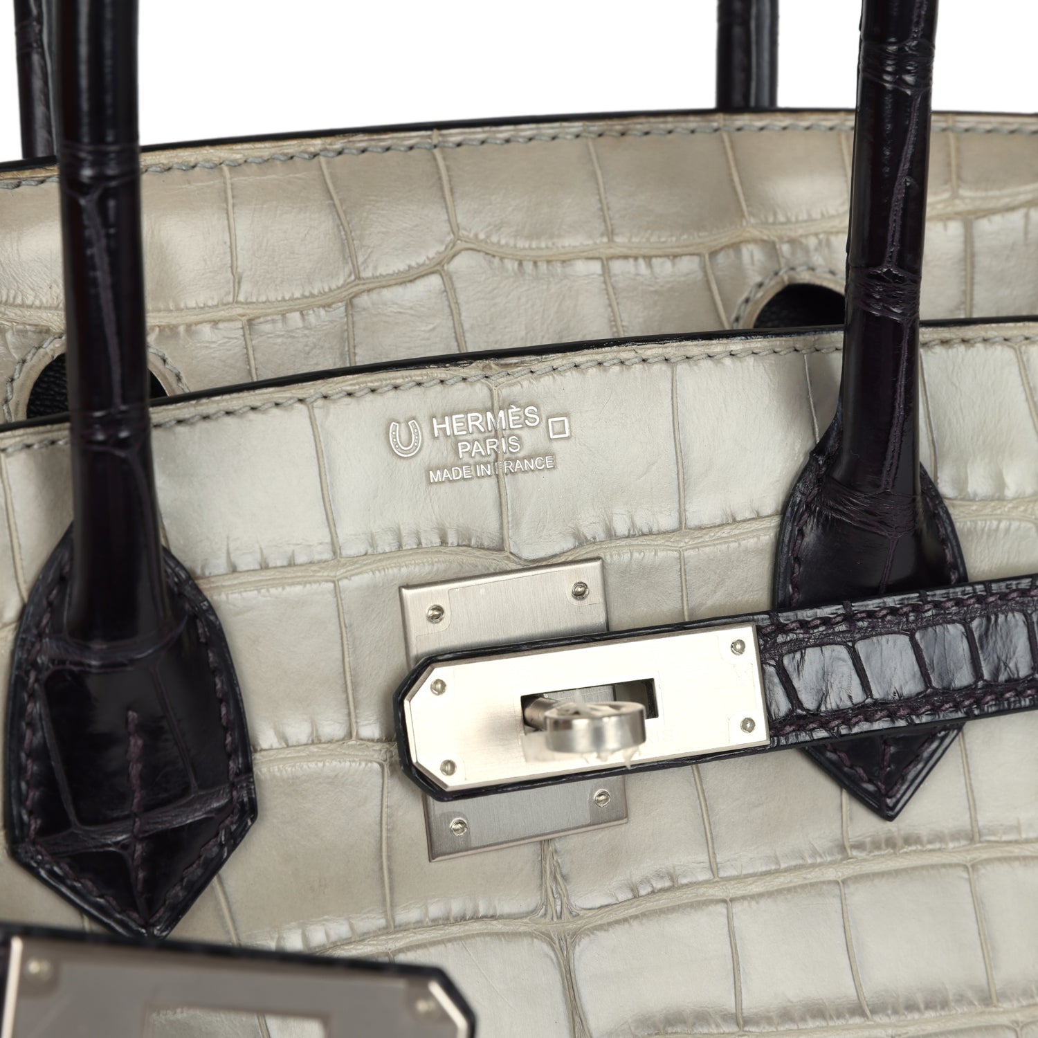 Hermes Special Order (HSS) Birkin 30 Gris Perle and Prunoir Matte Alligator Brushed Palladium Hardware