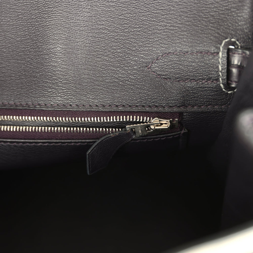 Hermes Special Order (HSS) Birkin 30 Gris Perle and Prunoir Matte Alligator Brushed Palladium Hardware