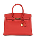 Hermes Birkin 30 Rouge Pivoine Clemence Gold Hardware