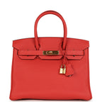 Hermes Birkin 30 Rouge Pivoine Clemence Gold Hardware