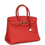 Hermes Birkin 30 Rouge Pivoine Clemence Gold Hardware