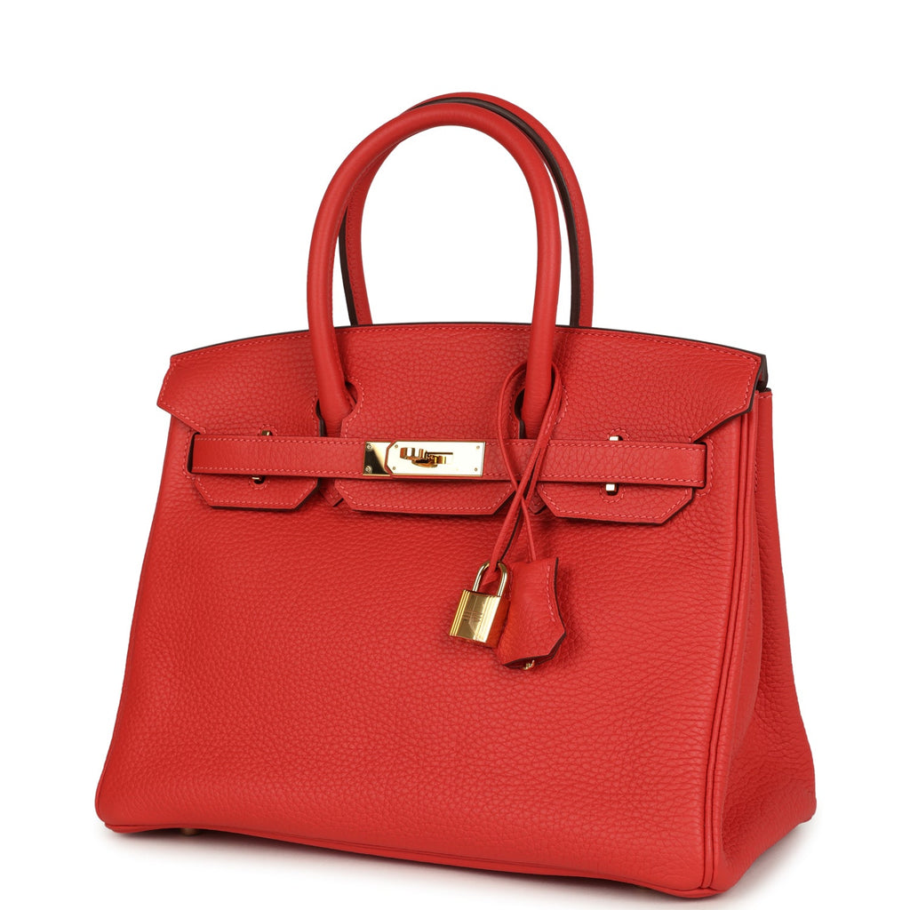 Hermes Birkin 30 Rouge Pivoine Clemence Gold Hardware