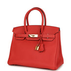 Hermes Birkin 30 Rouge Pivoine Clemence Gold Hardware
