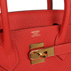 Hermes Birkin 30 Rouge Pivoine Clemence Gold Hardware