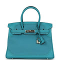 Hermes Birkin 30 Ghillies Turquoise Togo and Swift Palladium Hardware
