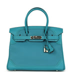 Hermes Birkin 30 Ghillies Turquoise Togo and Swift Palladium Hardware