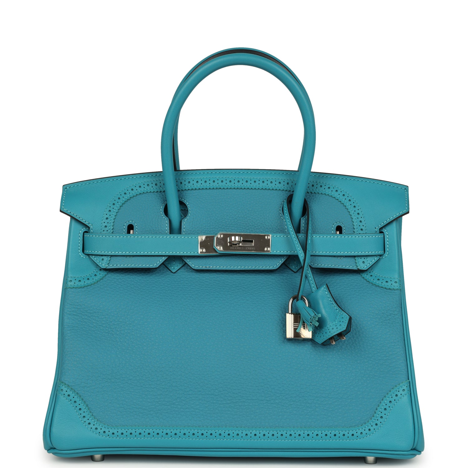 Hermes Birkin 30 Ghillies Turquoise Togo and Swift Palladium Hardware