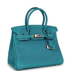 Hermes Birkin 30 Ghillies Turquoise Togo and Swift Palladium Hardware