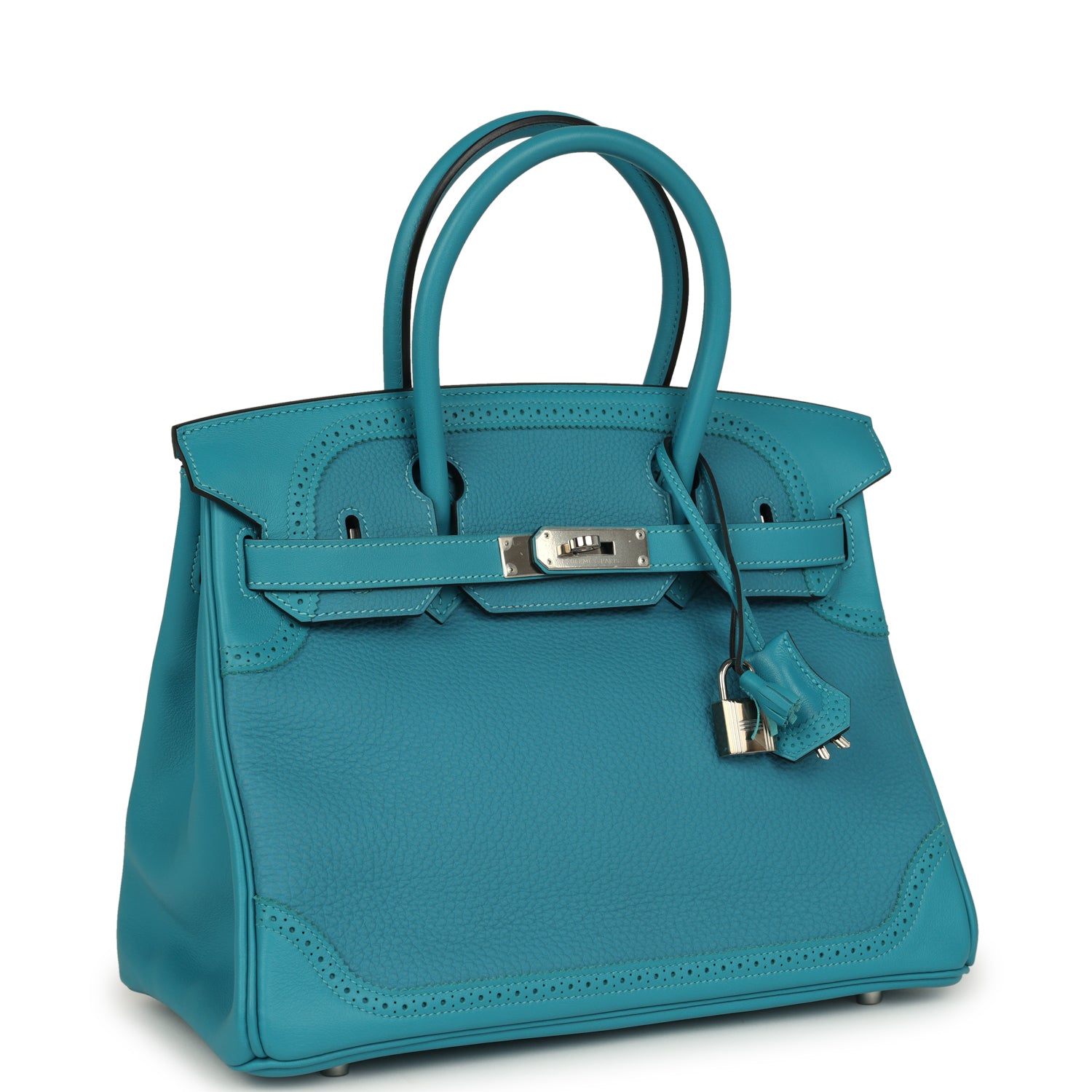 Hermes Birkin 30 Ghillies Turquoise Togo and Swift Palladium Hardware