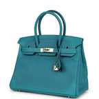 Hermes Birkin 30 Ghillies Turquoise Togo and Swift Palladium Hardware