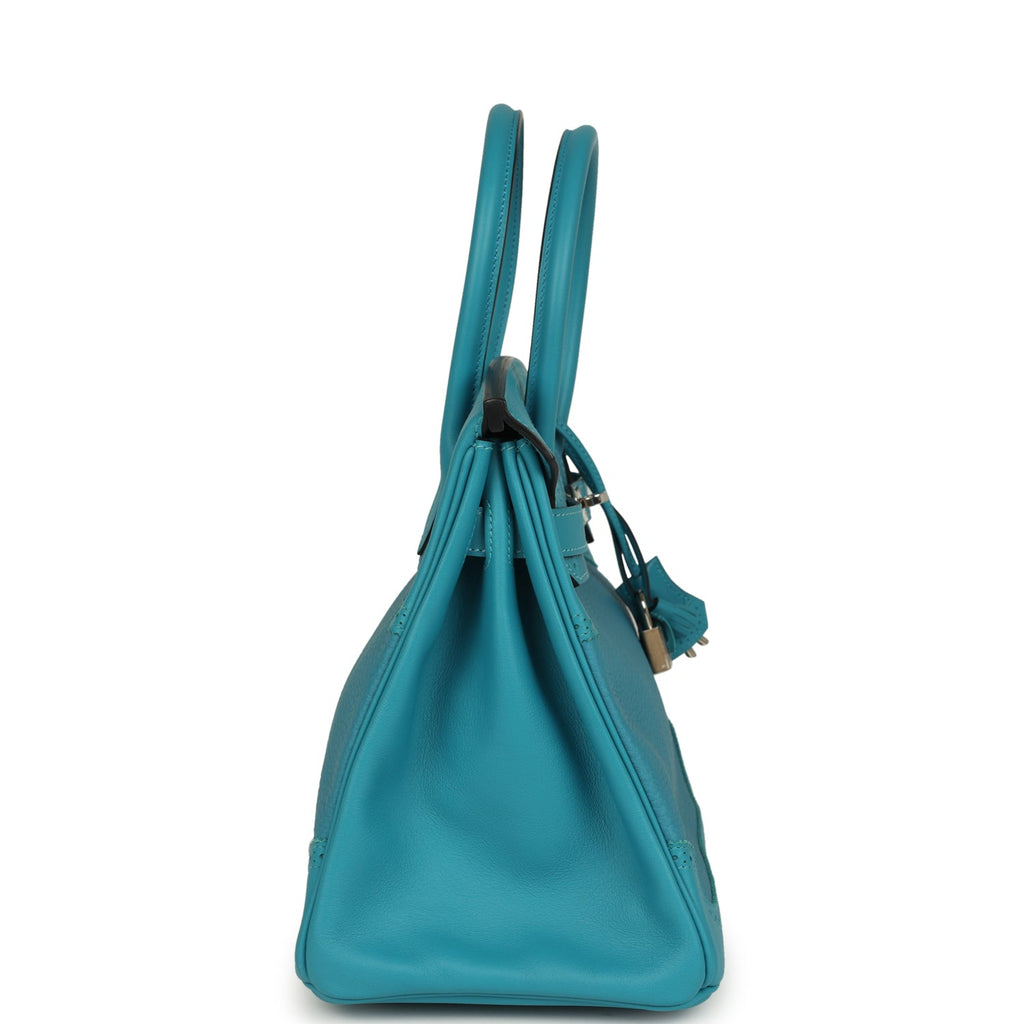 Hermes Birkin 30 Ghillies Turquoise Togo and Swift Palladium Hardware
