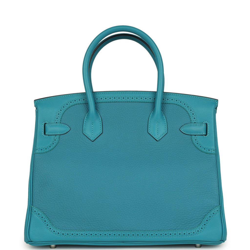 Hermes Birkin 30 Ghillies Turquoise Togo and Swift Palladium Hardware