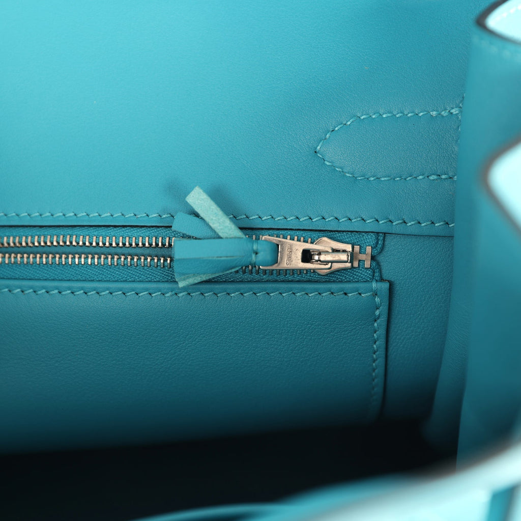 Hermes Birkin 30 Ghillies Turquoise Togo and Swift Palladium Hardware