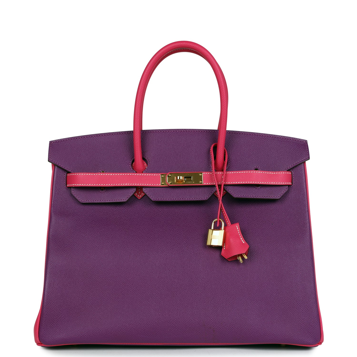 Hermes Special Order (HSS) Birkin 35 Rose Tyrien and Violet Epsom Gold Hardware