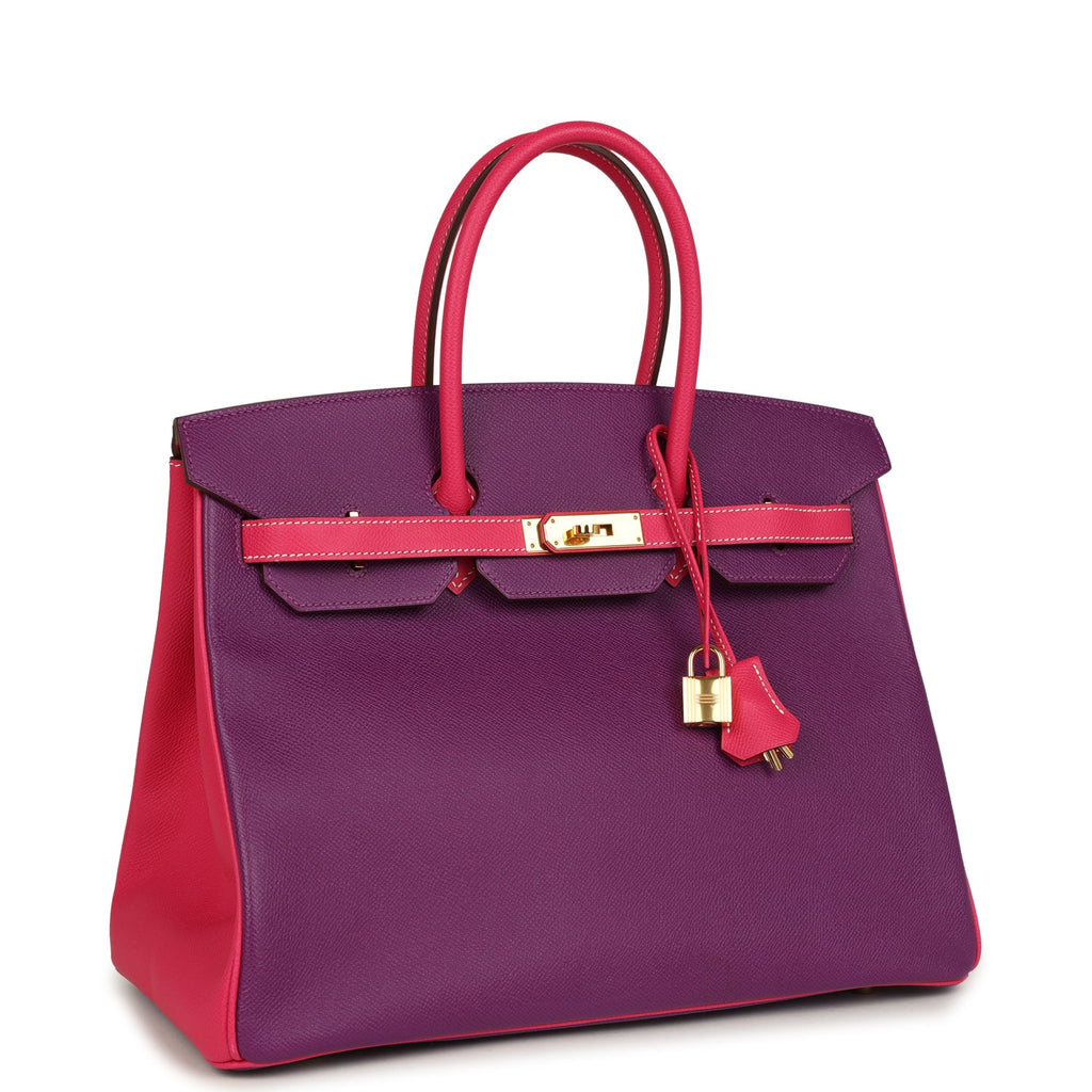 Hermes Special Order (HSS) Birkin 35 Rose Tyrien and Violet Epsom Gold Hardware