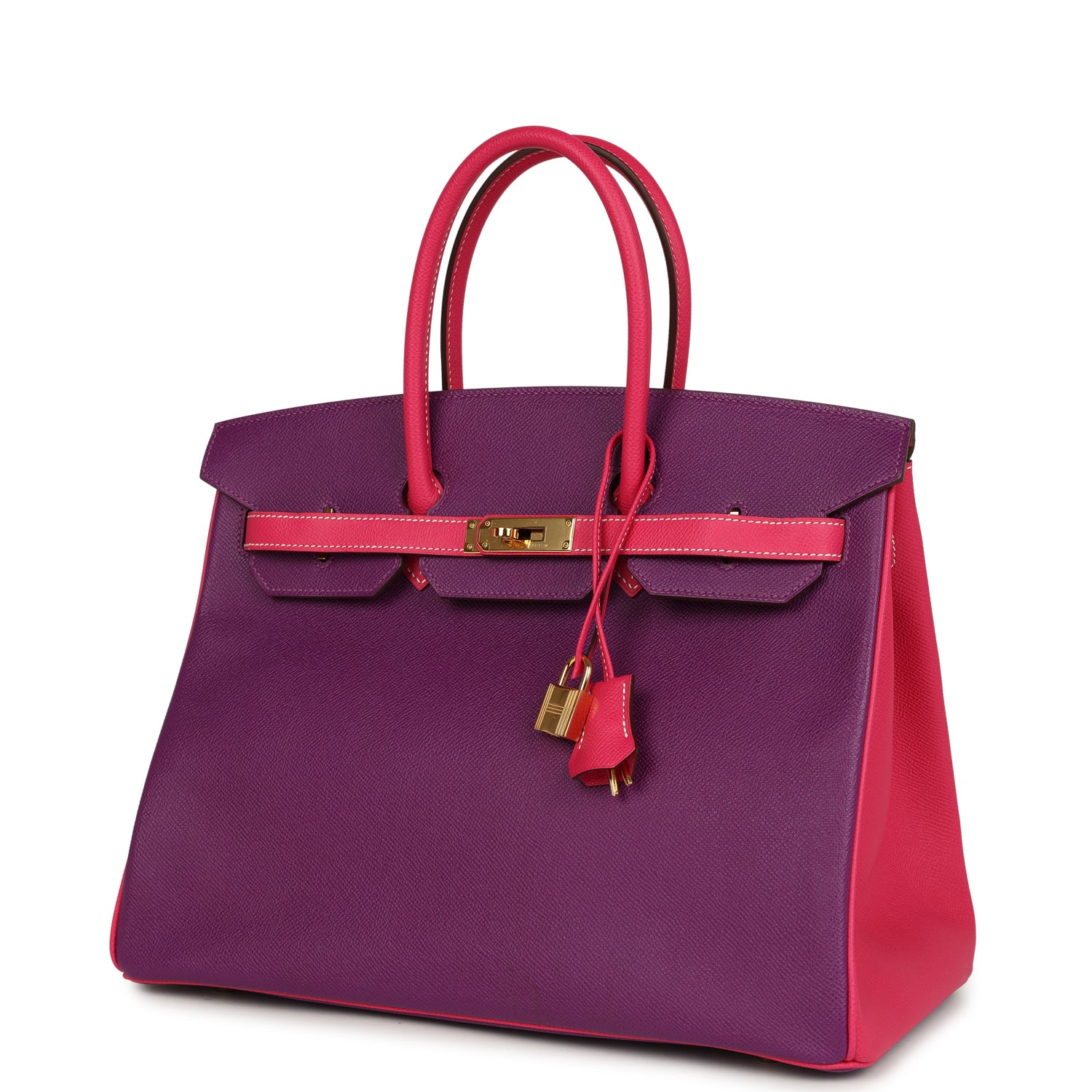Hermes Special Order (HSS) Birkin 35 Rose Tyrien and Violet Epsom Gold Hardware