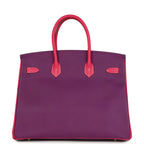 Hermes Special Order (HSS) Birkin 35 Rose Tyrien and Violet Epsom Gold Hardware
