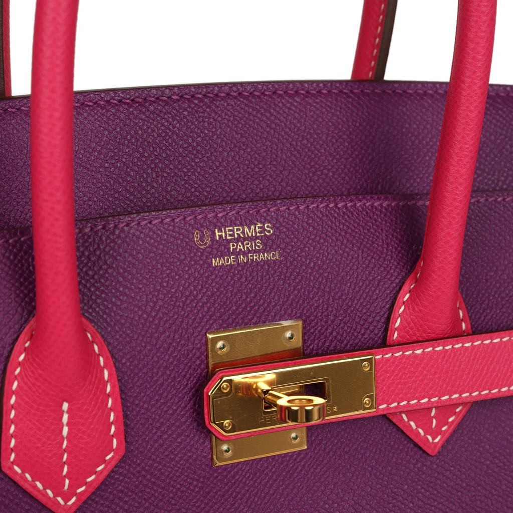 Hermes Special Order (HSS) Birkin 35 Rose Tyrien and Violet Epsom Gold Hardware