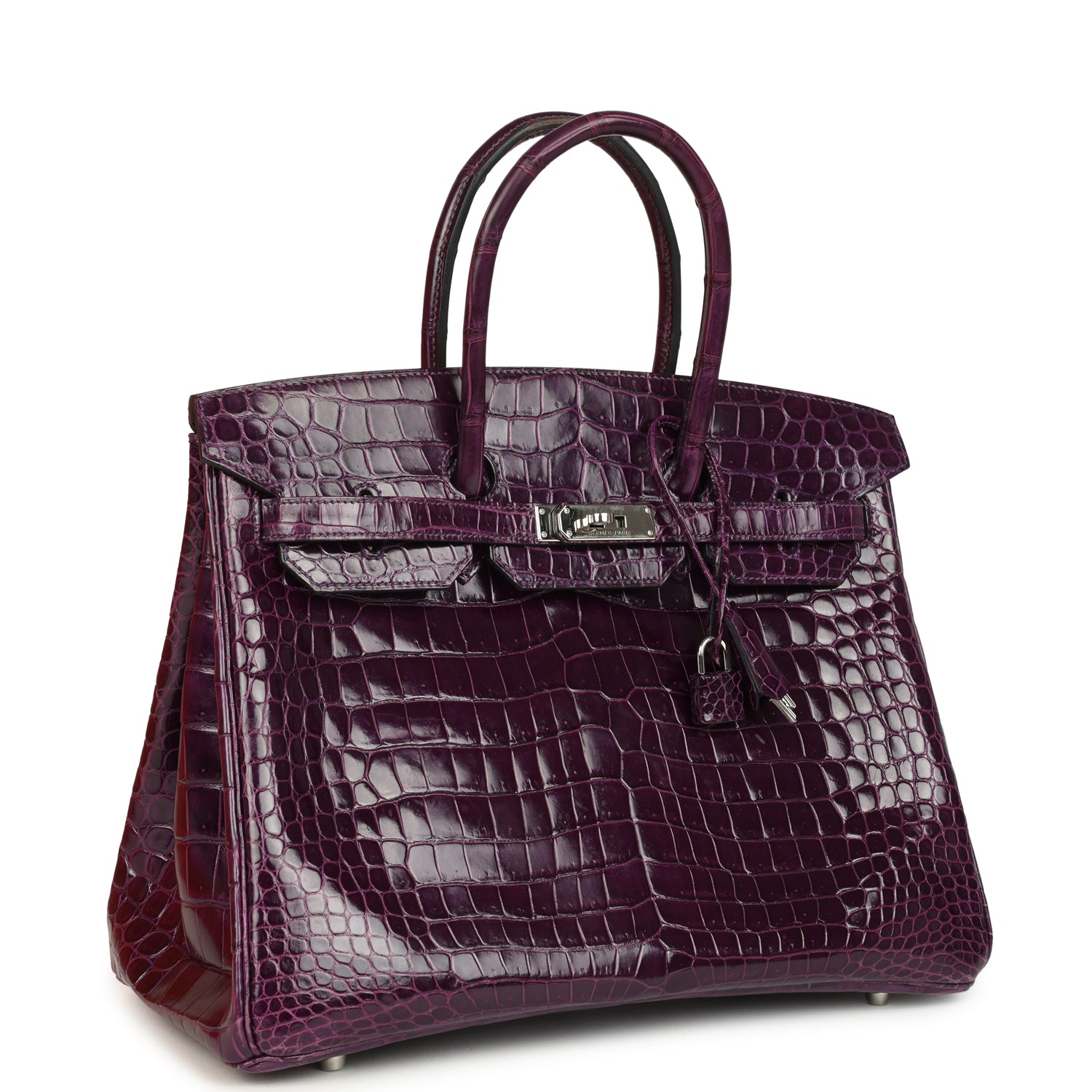 Hermes Birkin 35 Amethyst Shiny Porosus Crocodile Palladium Hardware