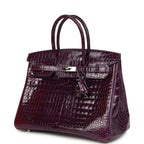 Hermes Birkin 35 Amethyst Shiny Porosus Crocodile Palladium Hardware