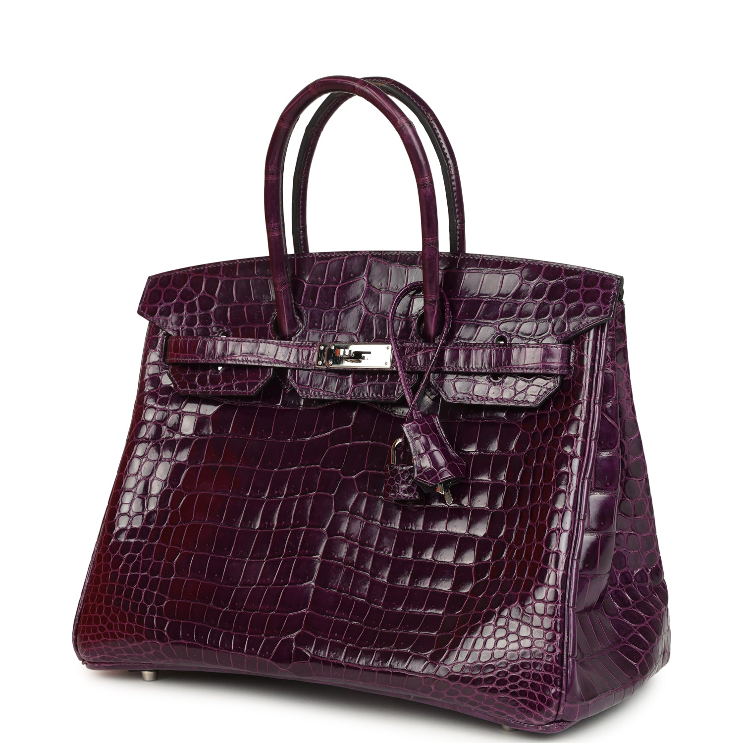 Hermes Birkin 35 Amethyst Shiny Porosus Crocodile Palladium Hardware